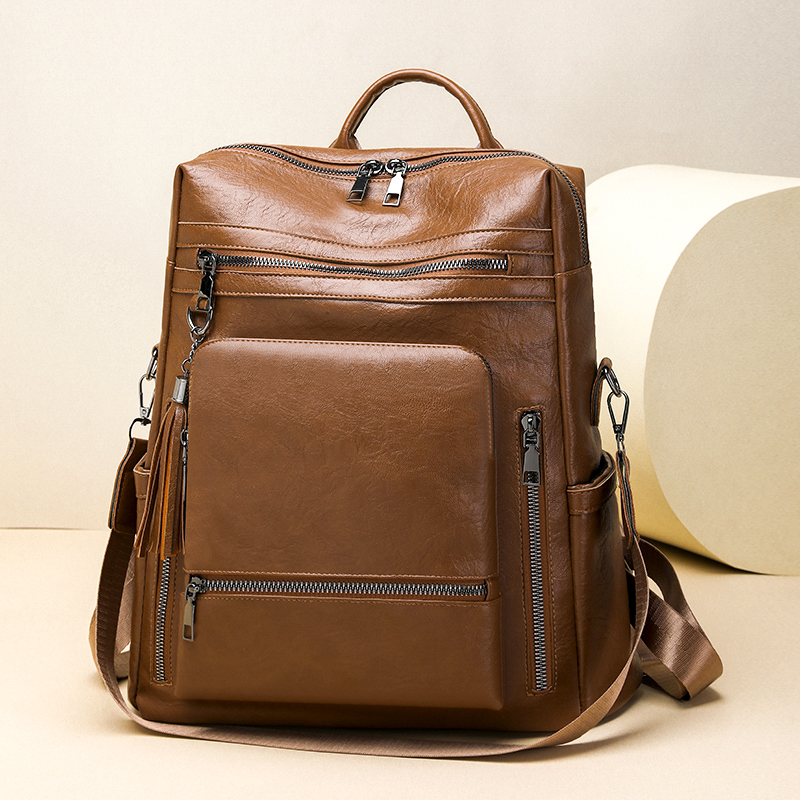 Leather Backpack Vintage - Vintage lederen look rugzakset multifunctioneel effen